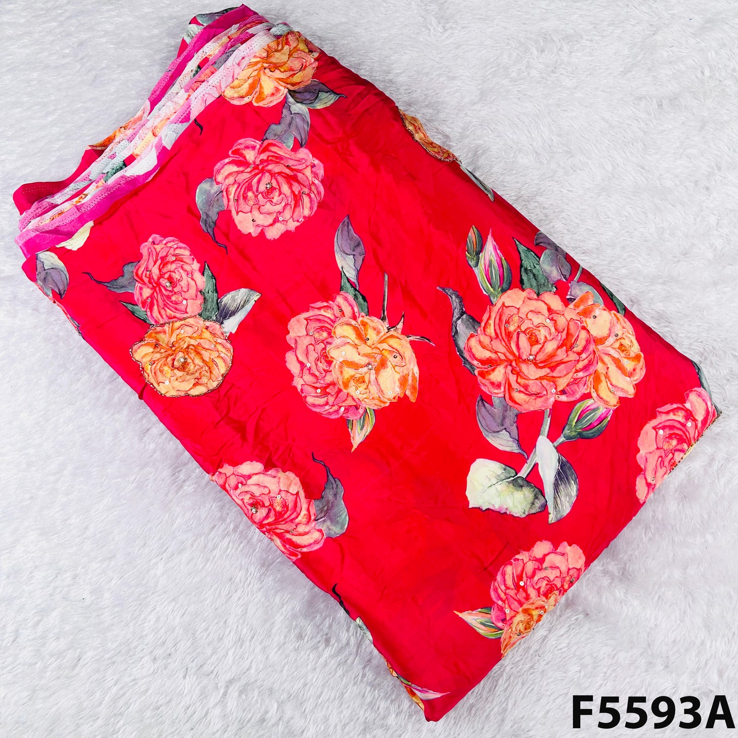 Digital Print Cut Dana Pearl Sequins Work Crepe Fabric-F5593