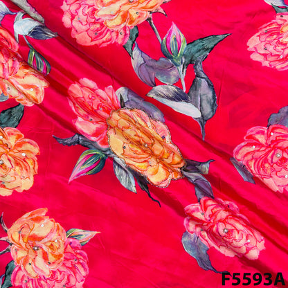 Digital Print Cut Dana Pearl Sequins Work Crepe Fabric-F5593