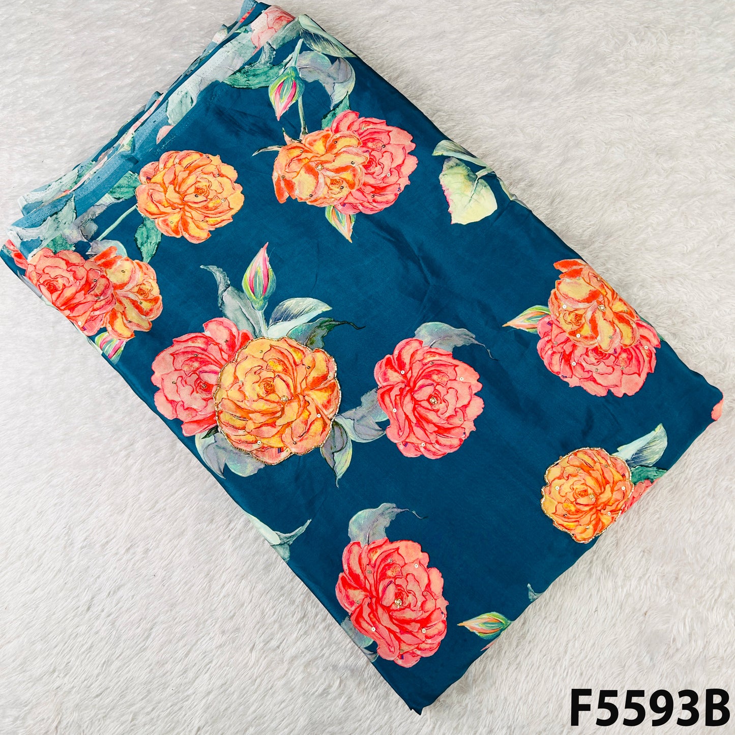 Digital Print Cut Dana Pearl Sequins Work Crepe Fabric-F5593