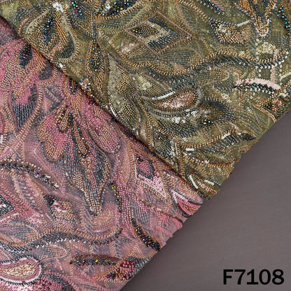 Cut Dana Sequins Crystal Beads Embroidered Net Fabric - F7108