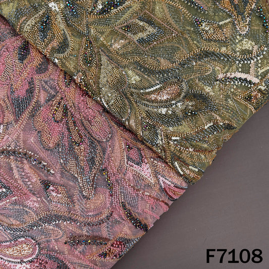 Cut Dana Sequins Crystal Beads Embroidered Net Fabric - F7108
