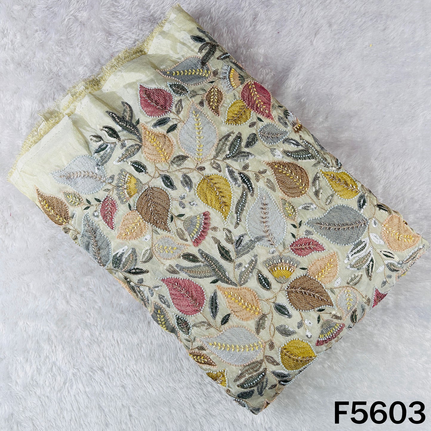 Dyeable Cut dana Zari Sequins Thread Embroidered Shimmer Tissue Fabric - F5603