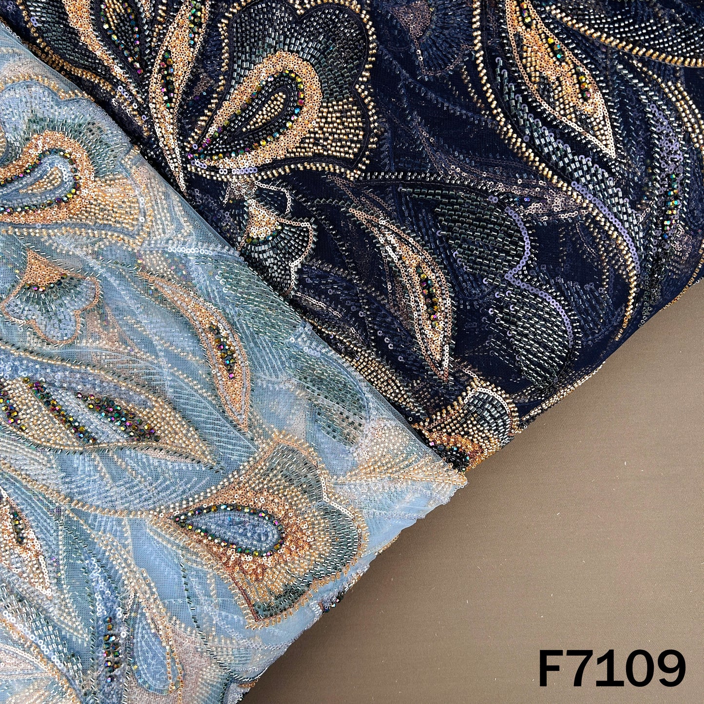 Cut Dana Sequins Crystal Beads Embroidered Net Fabric - F7109