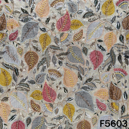 Dyeable Cut dana Zari Sequins Thread Embroidered Shimmer Tissue Fabric - F5603