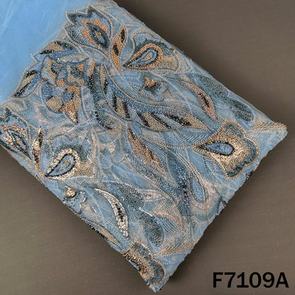 Cut Dana Sequins Crystal Beads Embroidered Net Fabric - F7109