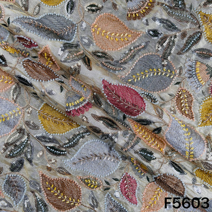 Dyeable Cut dana Zari Sequins Thread Embroidered Shimmer Tissue Fabric - F5603