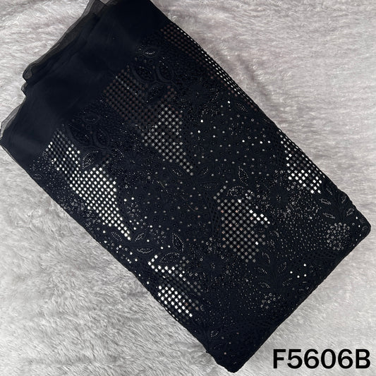 Cut Work Faux Mirror Thread Sequins Embroidered Net Fabric - F5606