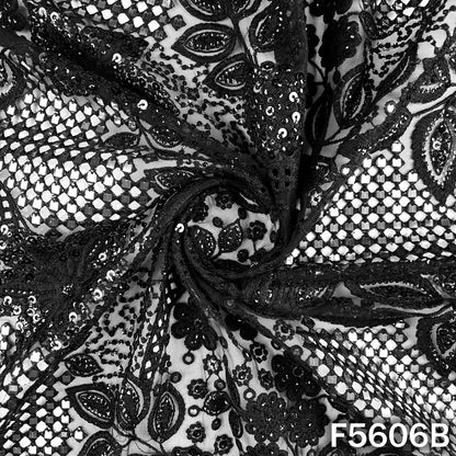 Cut Work Faux Mirror Thread Sequins Embroidered Net Fabric - F5606