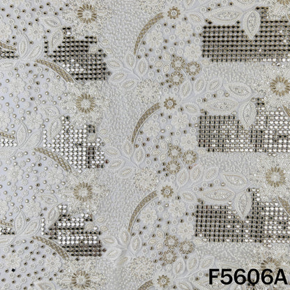 Cut Work Faux Mirror Thread Sequins Embroidered Net Fabric - F5606