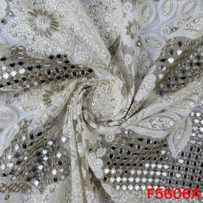 Cut Work Faux Mirror Thread Sequins Embroidered Net Fabric - F5606