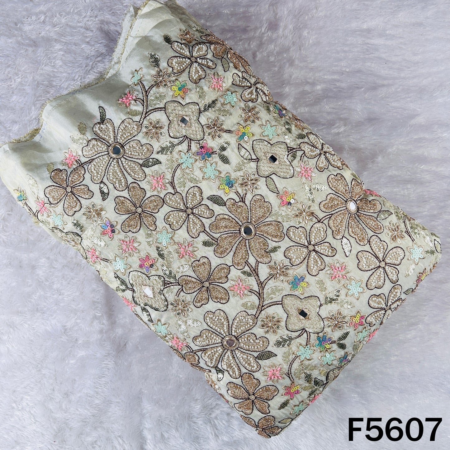 Dyeable Cut Dana Faux Mirror Zari Sequins Embroidered Shimmer Tissue Fabric - F5607