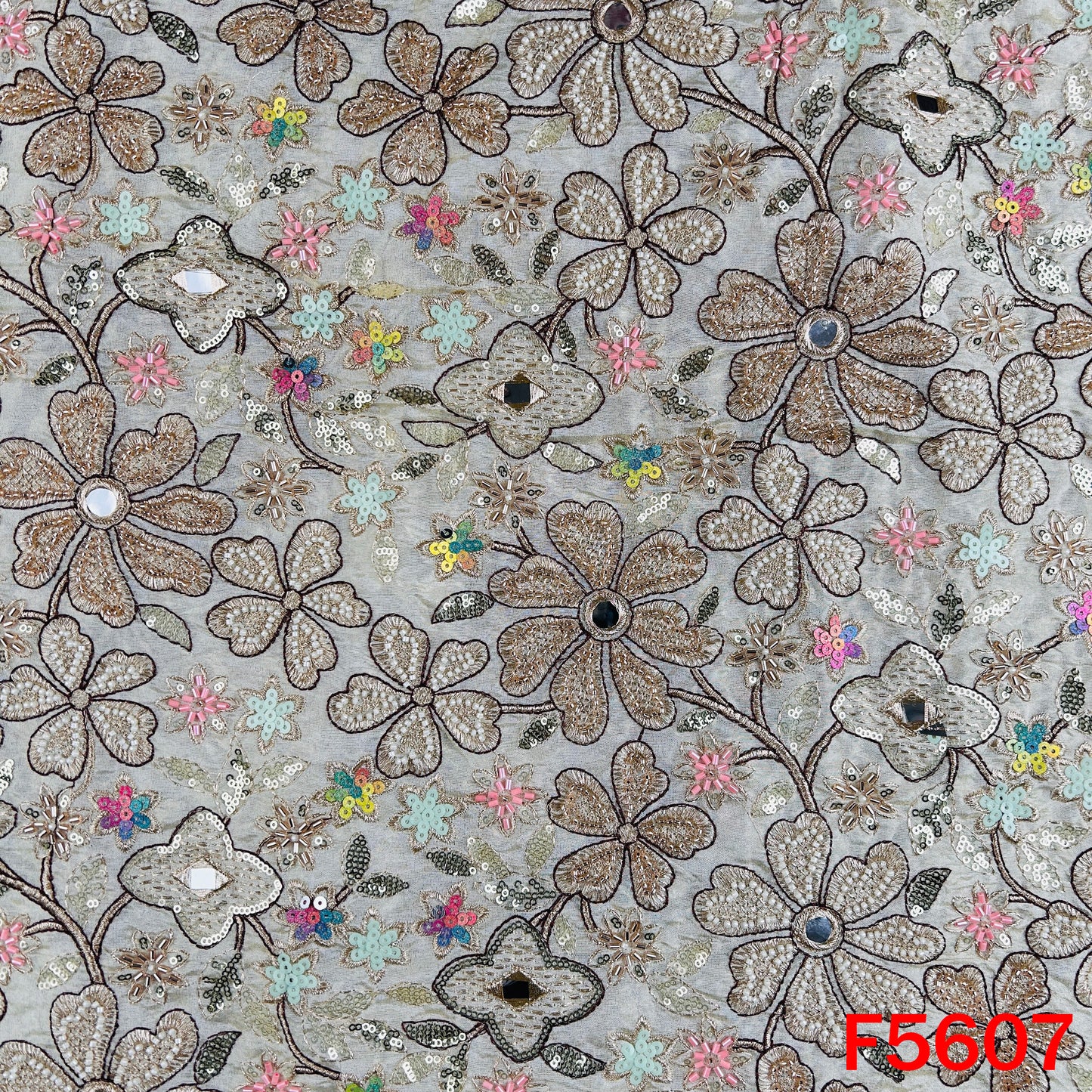 Dyeable Cut Dana Faux Mirror Zari Sequins Embroidered Shimmer Tissue Fabric - F5607