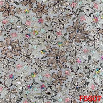 Dyeable Cut Dana Faux Mirror Zari Sequins Embroidered Shimmer Tissue Fabric - F5607