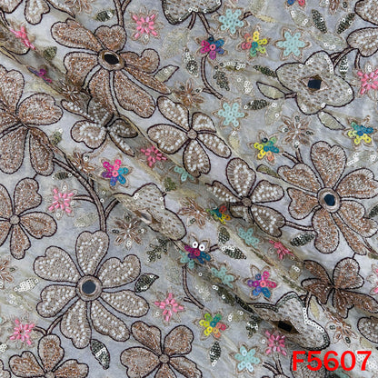 Dyeable Cut Dana Faux Mirror Zari Sequins Embroidered Shimmer Tissue Fabric - F5607