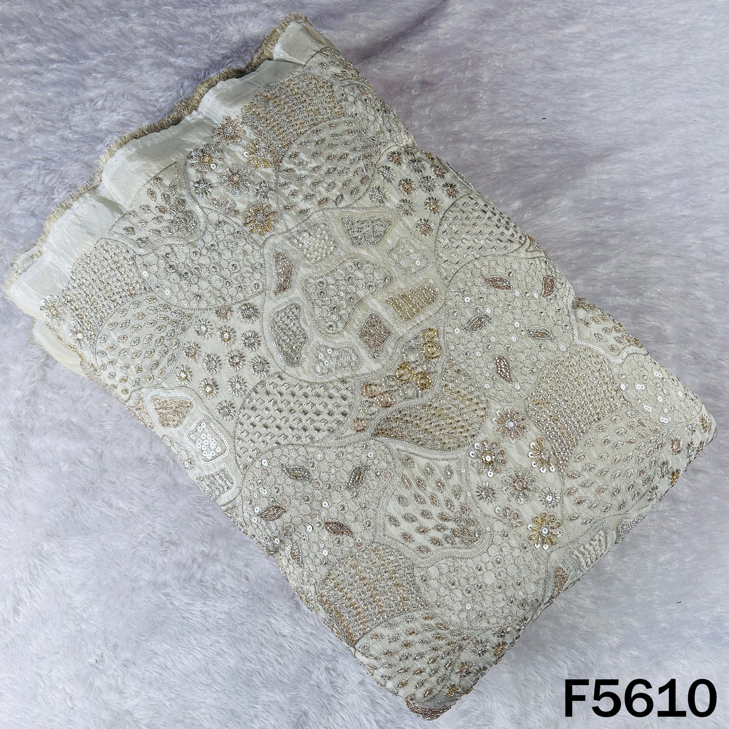 Dyeable Cut Dana Zari Sequins Embroidered Shimmer Tissue Fabric - F5610