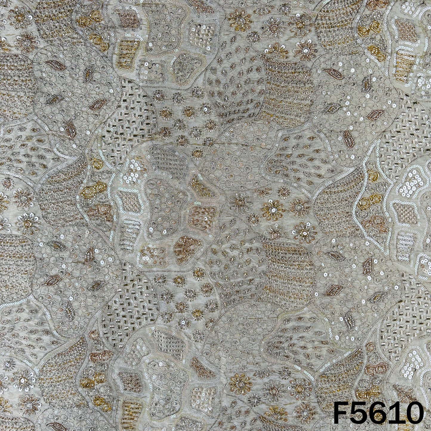 Dyeable Cut Dana Zari Sequins Embroidered Shimmer Tissue Fabric - F5610