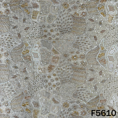 Dyeable Cut Dana Zari Sequins Embroidered Shimmer Tissue Fabric - F5610