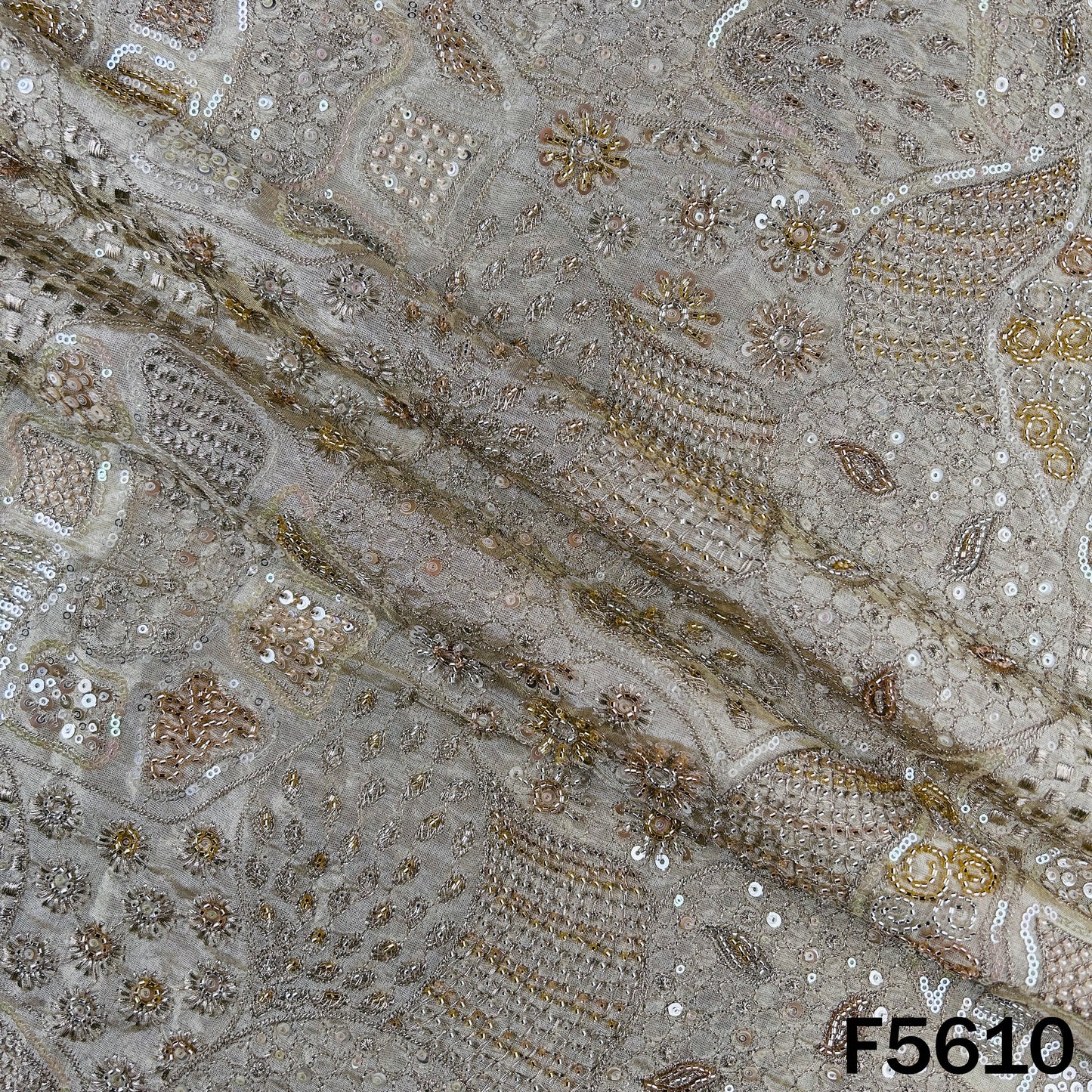 Dyeable Cut Dana Zari Sequins Embroidered Shimmer Tissue Fabric - F5610