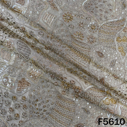 Dyeable Cut Dana Zari Sequins Embroidered Shimmer Tissue Fabric - F5610