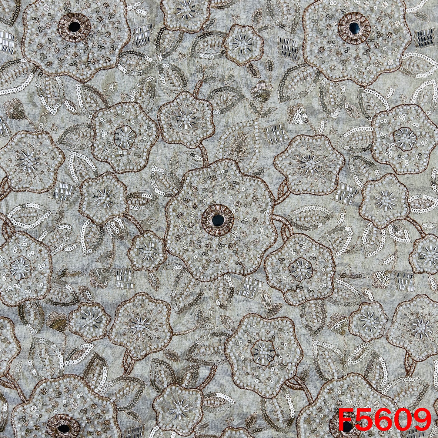 Dyeable Cut Dana Faux Mirror Zari Sequins Embroidered Shimmer Tissue Fabric - F5609