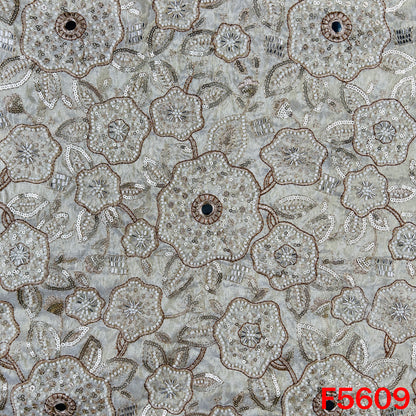 Dyeable Cut Dana Faux Mirror Zari Sequins Embroidered Shimmer Tissue Fabric - F5609