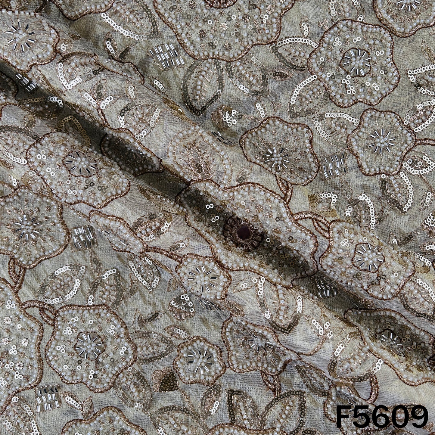 Dyeable Cut Dana Faux Mirror Zari Sequins Embroidered Shimmer Tissue Fabric - F5609