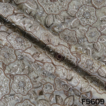 Dyeable Cut Dana Faux Mirror Zari Sequins Embroidered Shimmer Tissue Fabric - F5609