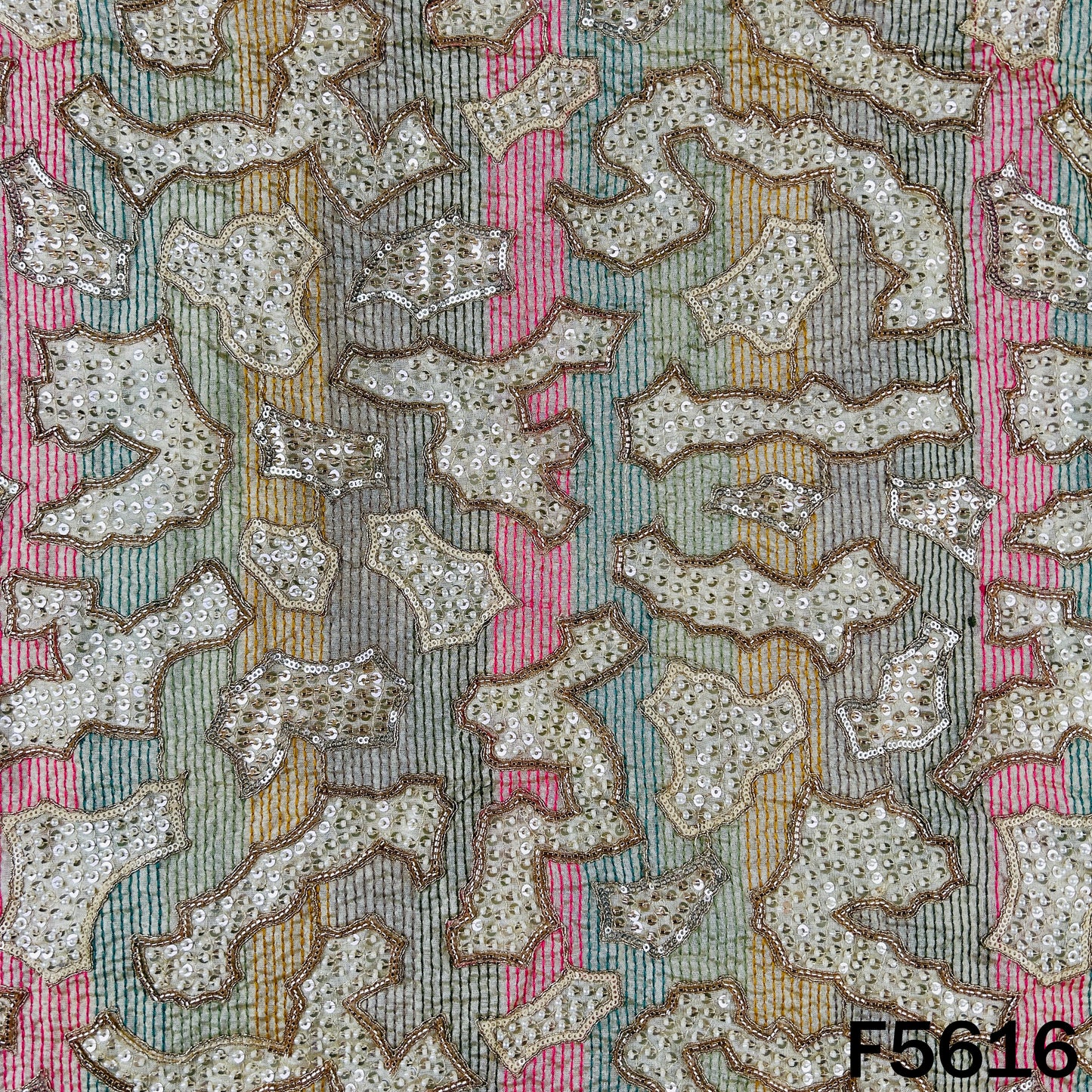 Cut Dana Thread Zari Sequins Pearl Embroidered Shimmer Tissue Fabric - F5616