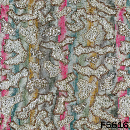 Cut Dana Thread Zari Sequins Pearl Embroidered Shimmer Tissue Fabric - F5616