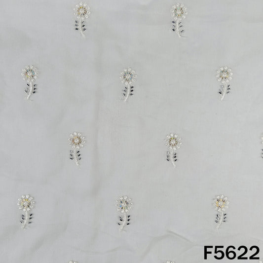 Dyeable Thread Sequins Work Georgette Fabric - F5622