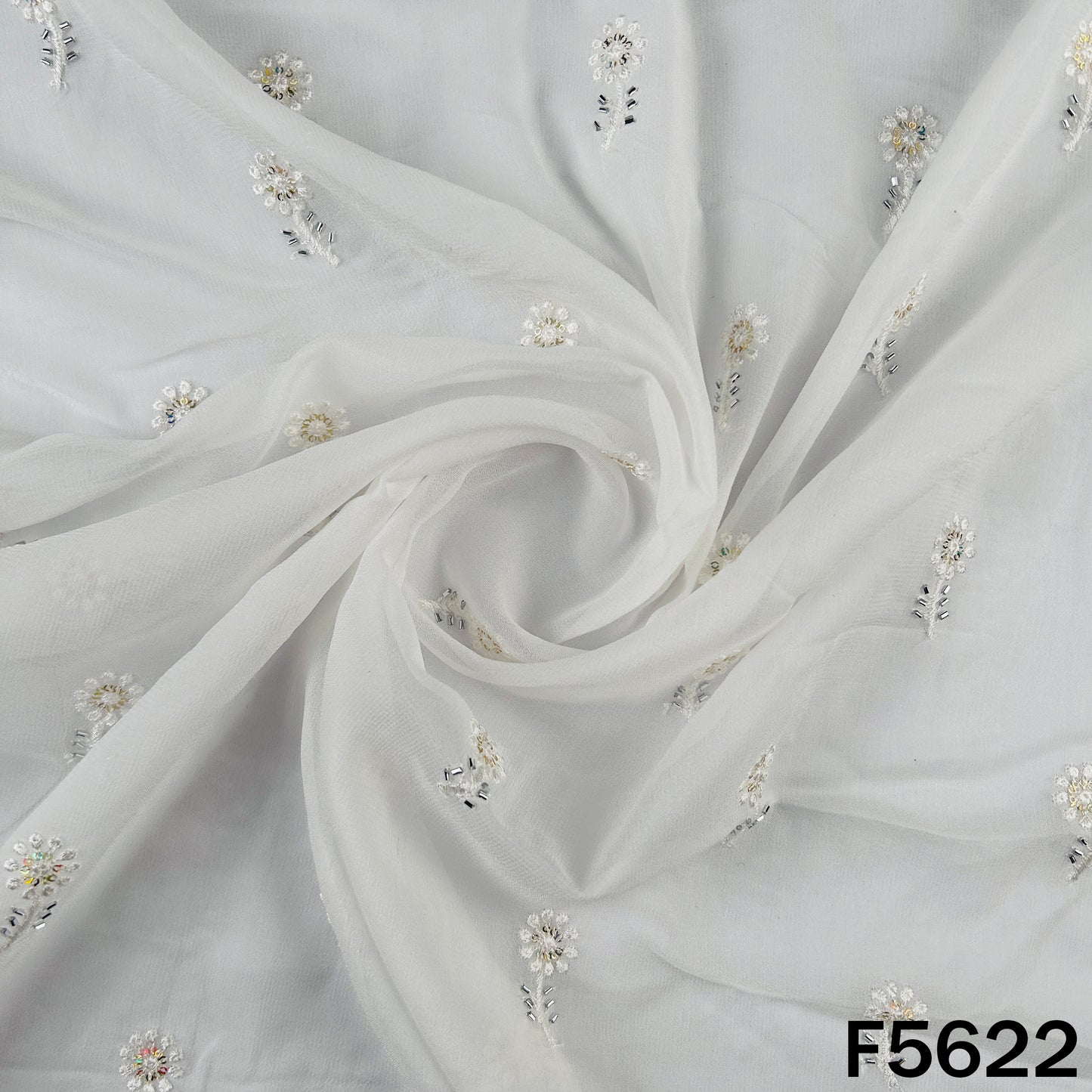 Dyeable Thread Sequins Work Georgette Fabric - F5622