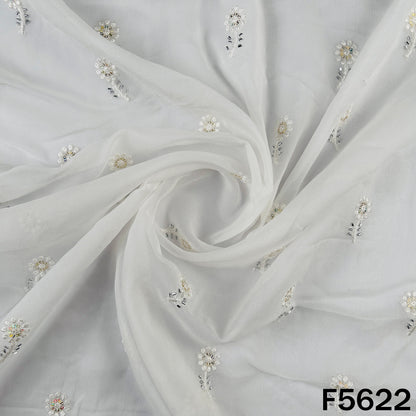 Dyeable Thread Sequins Work Georgette Fabric - F5622