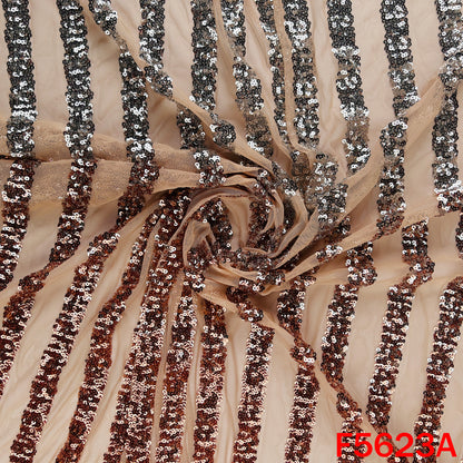 Ombre Shade Sequins Work Lycra Net Fabric - F5623