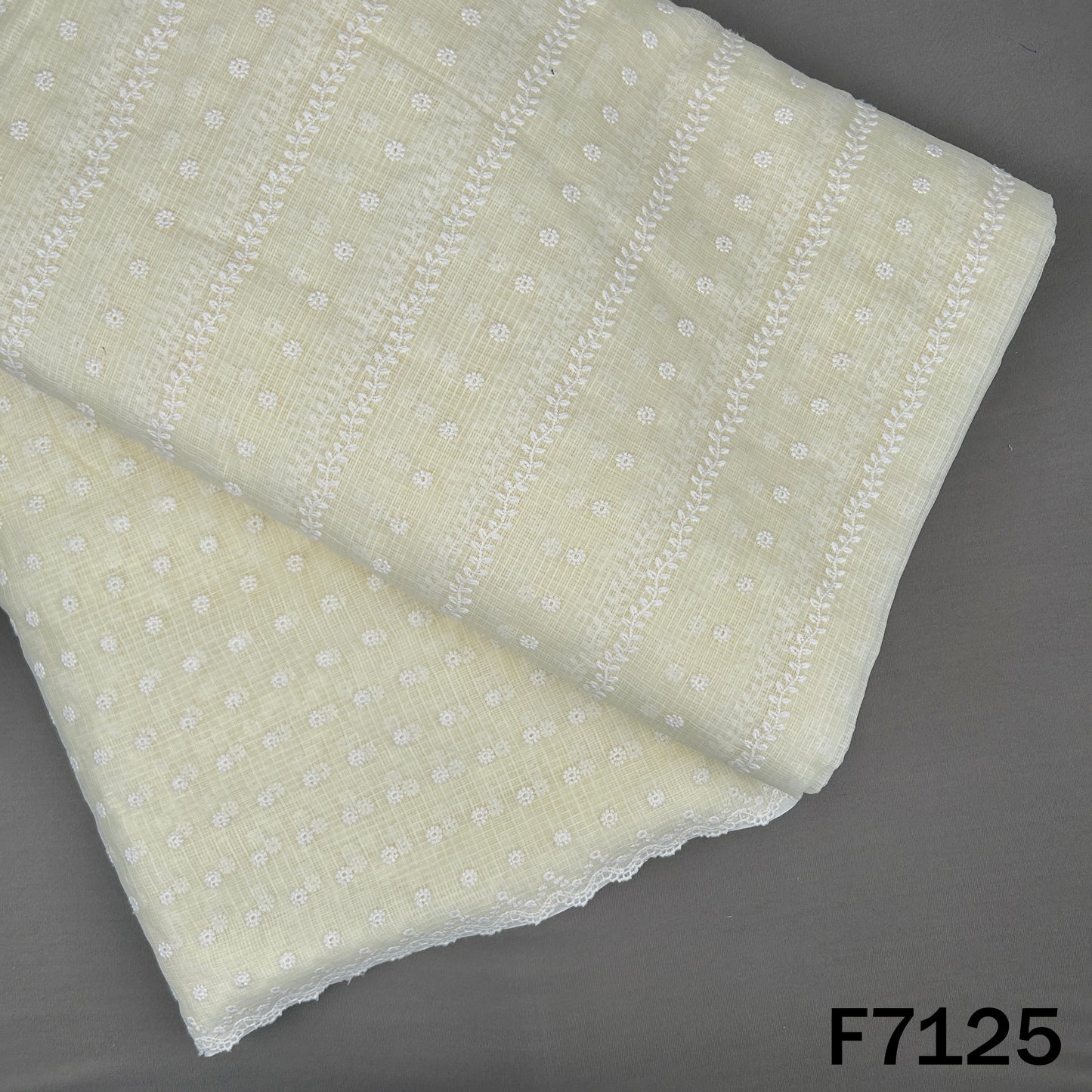 Thread Embroidered Kota Cotton Fabric - F7125