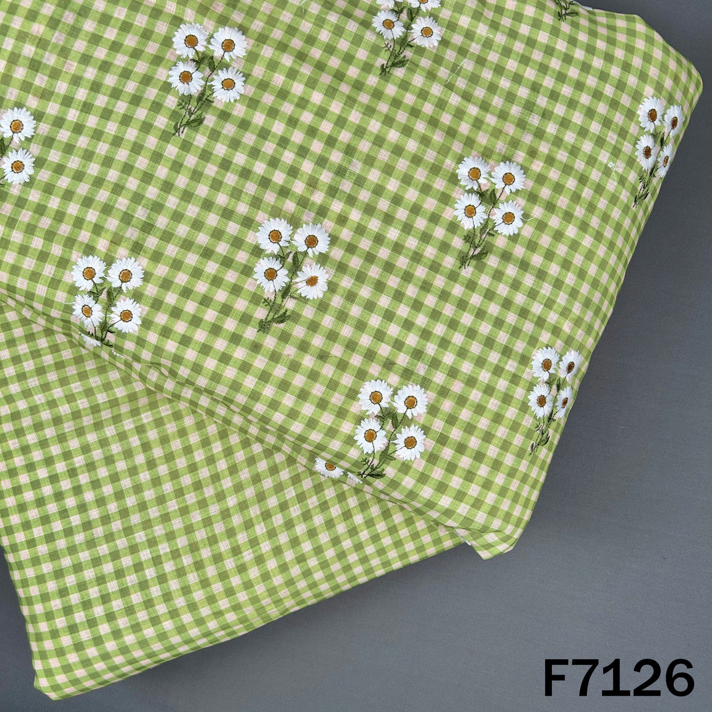 Thread Embroidered Linen Fabric - F7126