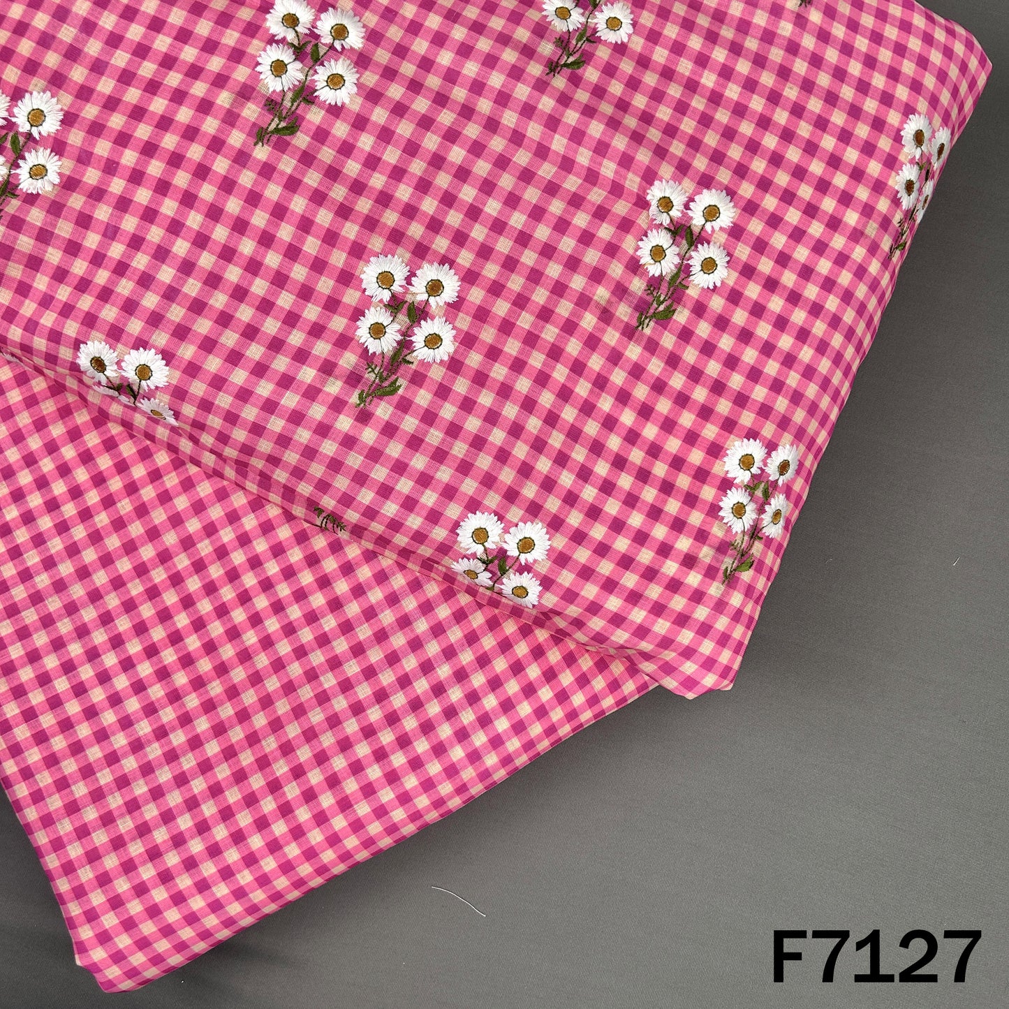 Thread Embroidered Linen Fabric - F7127