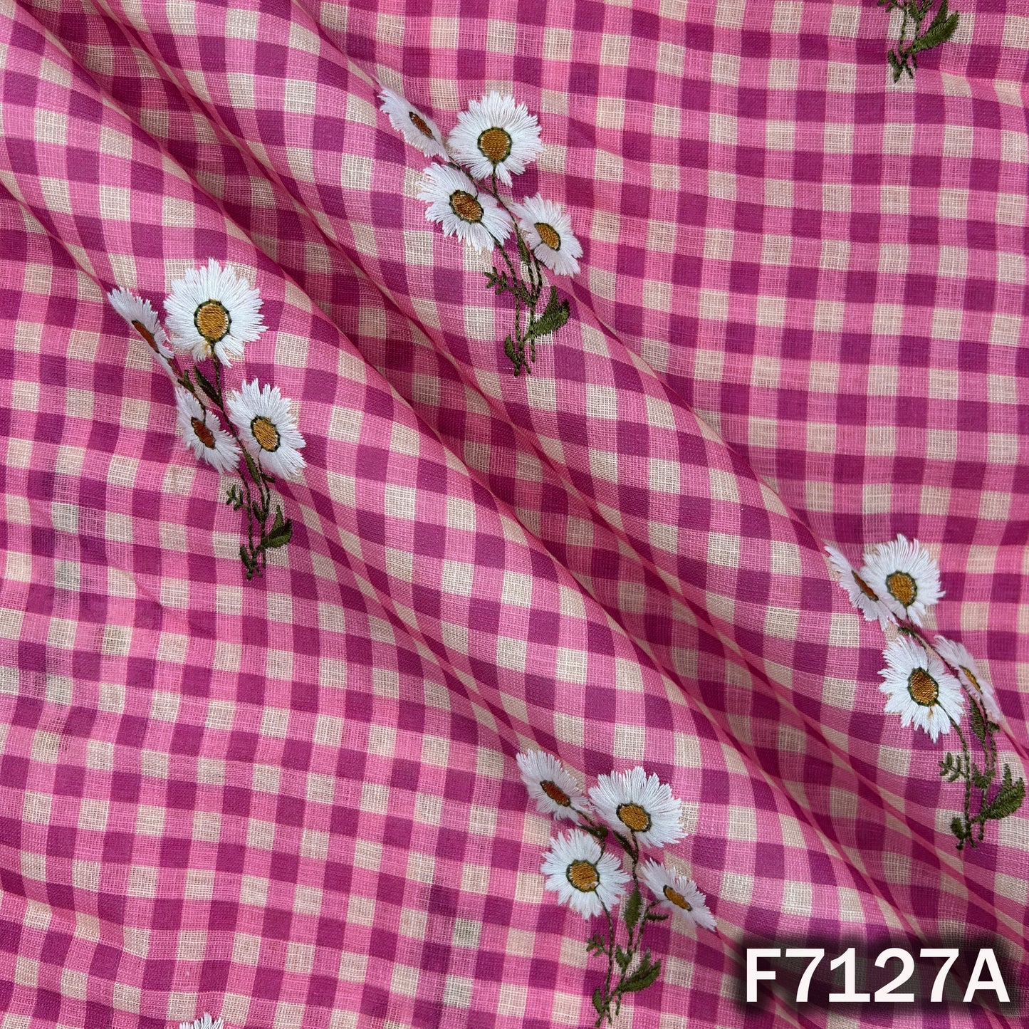 Thread Embroidered Linen Fabric - F7127