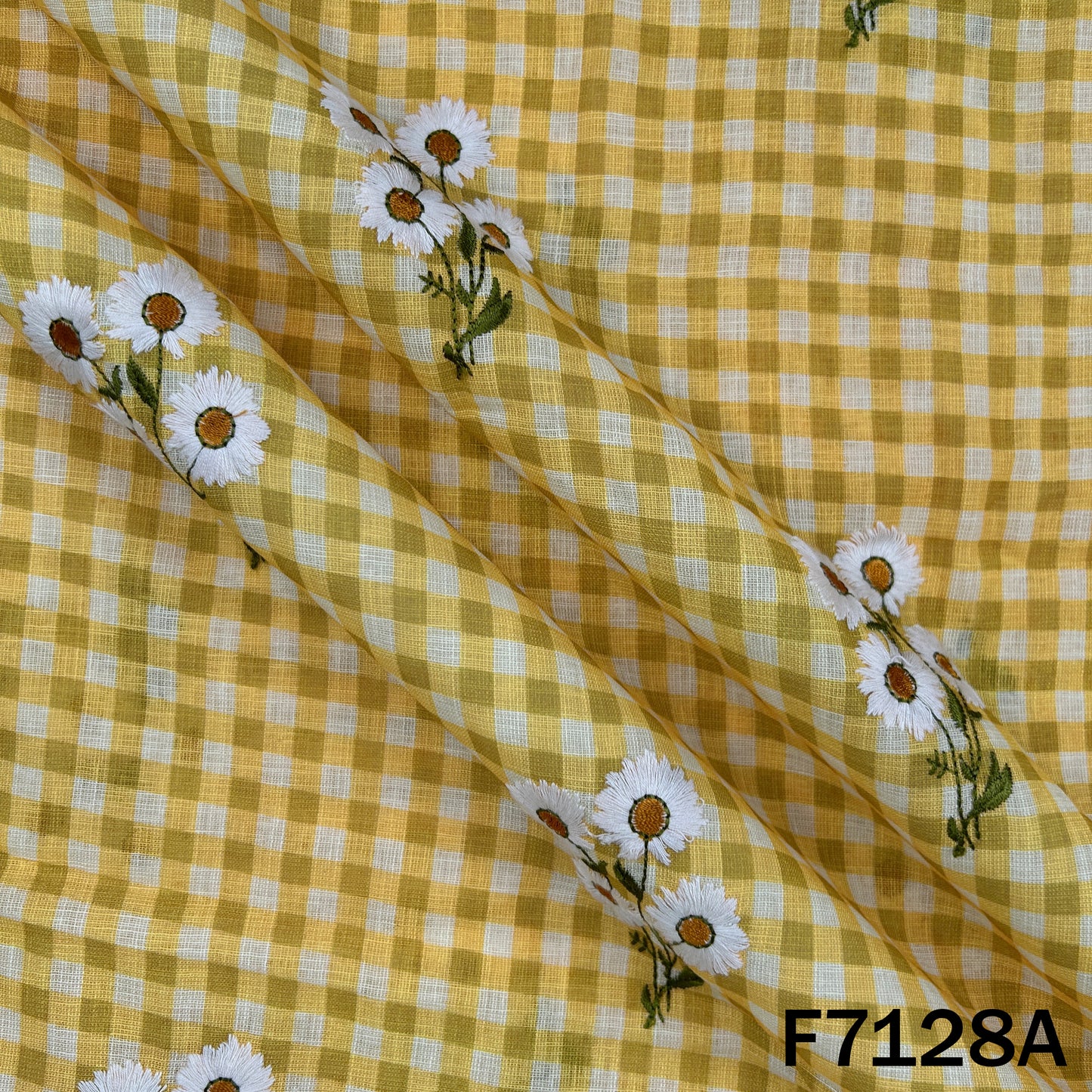 Thread Embroidered Linen Fabric - F7128