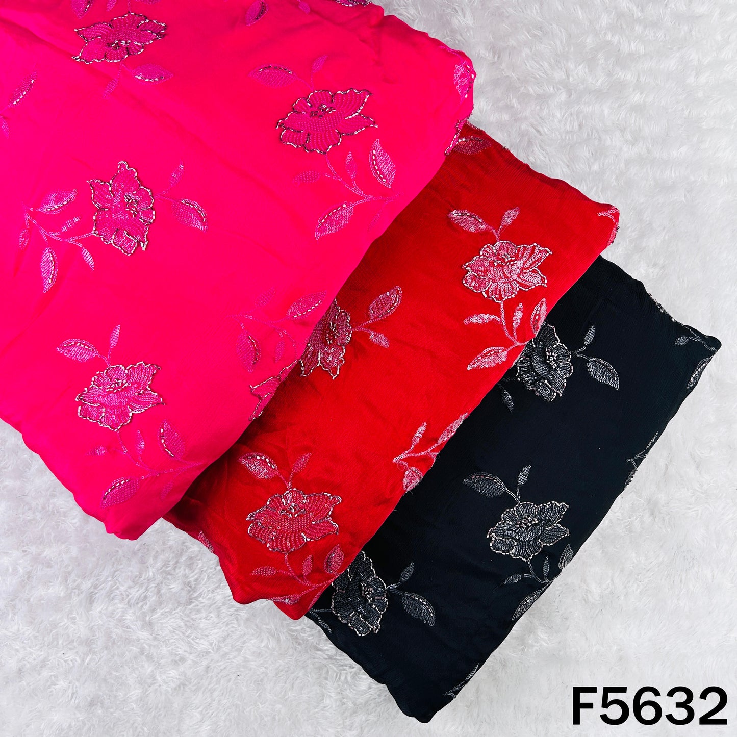 Cut Dana Sequins Work Chinnon Chiffon Fabric - F5632