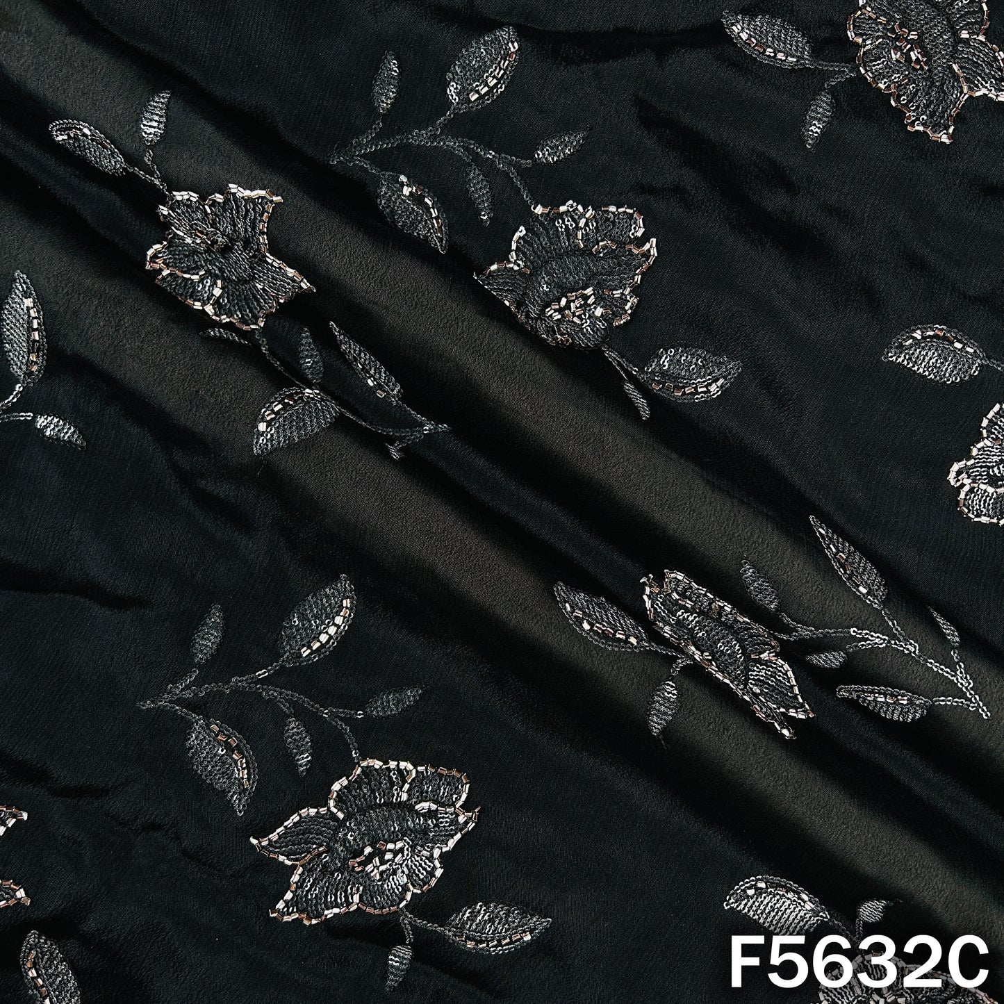 Cut Dana Sequins Work Chinnon Chiffon Fabric - F5632