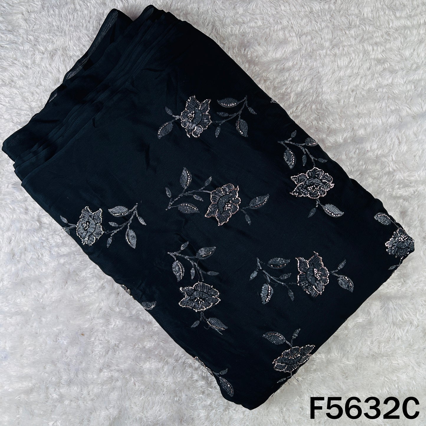 Cut Dana Sequins Work Chinnon Chiffon Fabric - F5632