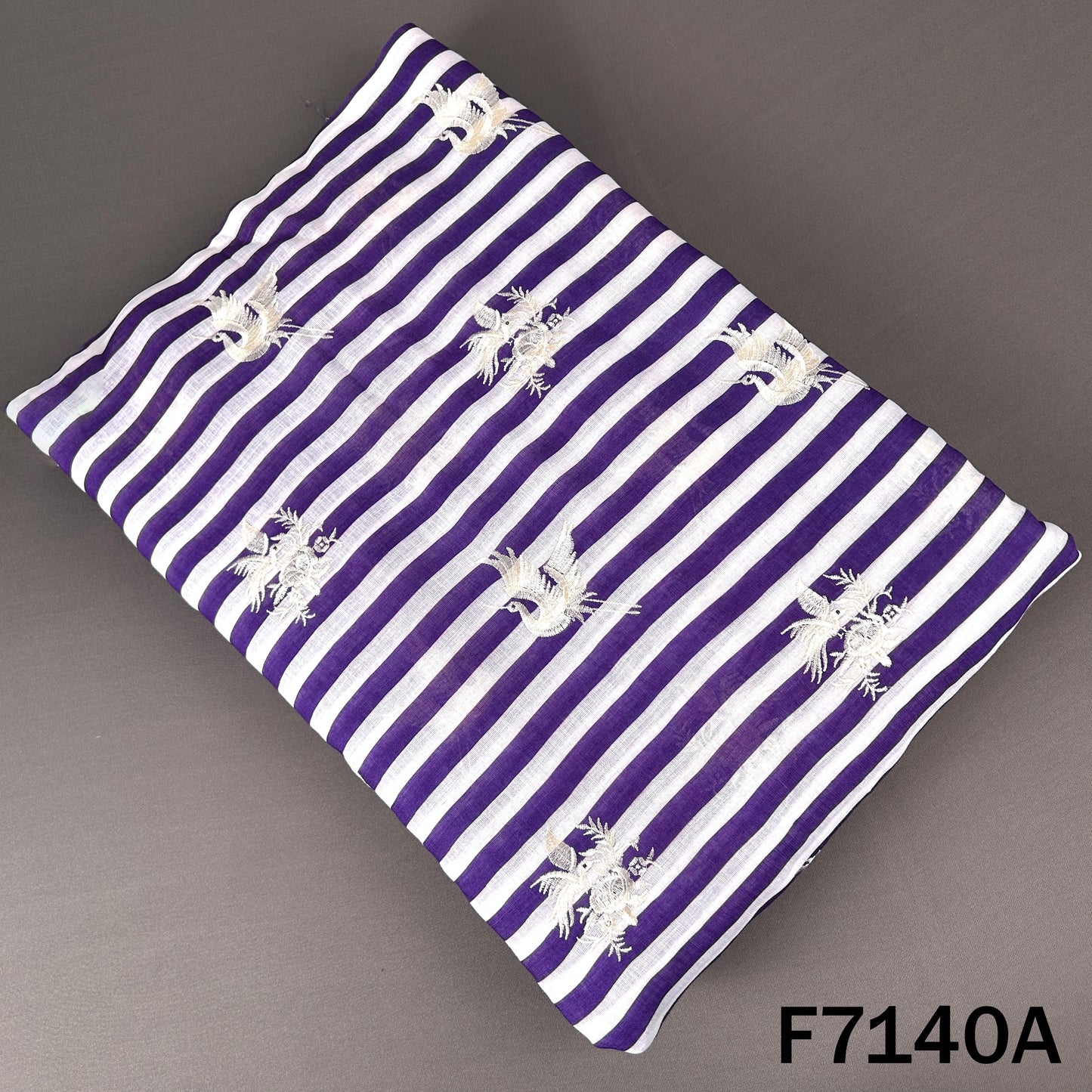 Thread Embroidered Linen Fabric - F7140
