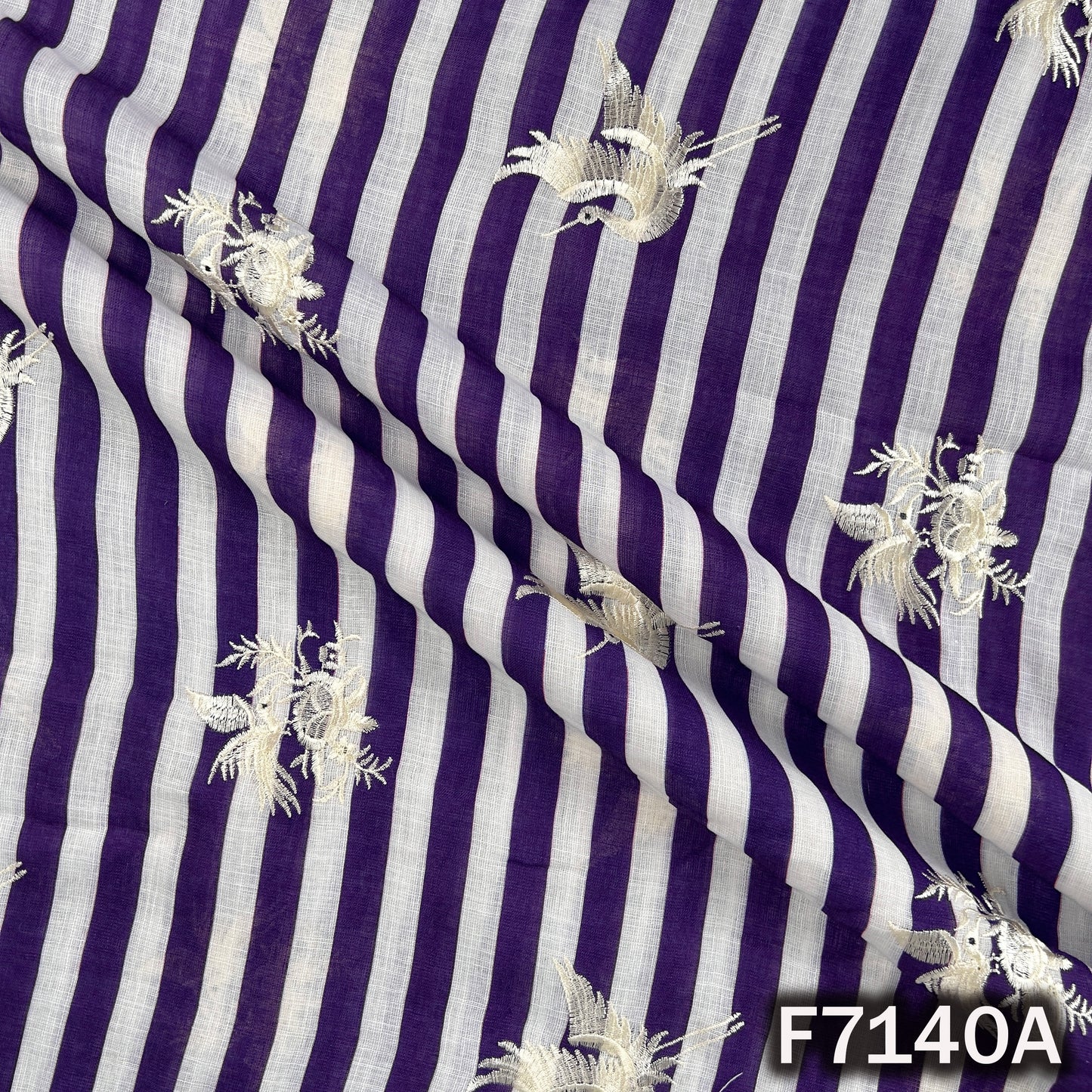 Thread Embroidered Linen Fabric - F7140
