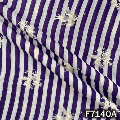 Thread Embroidered Linen Fabric - F7140