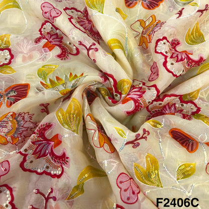 Thread Sequins Embroidered Organza Fabric-F2406