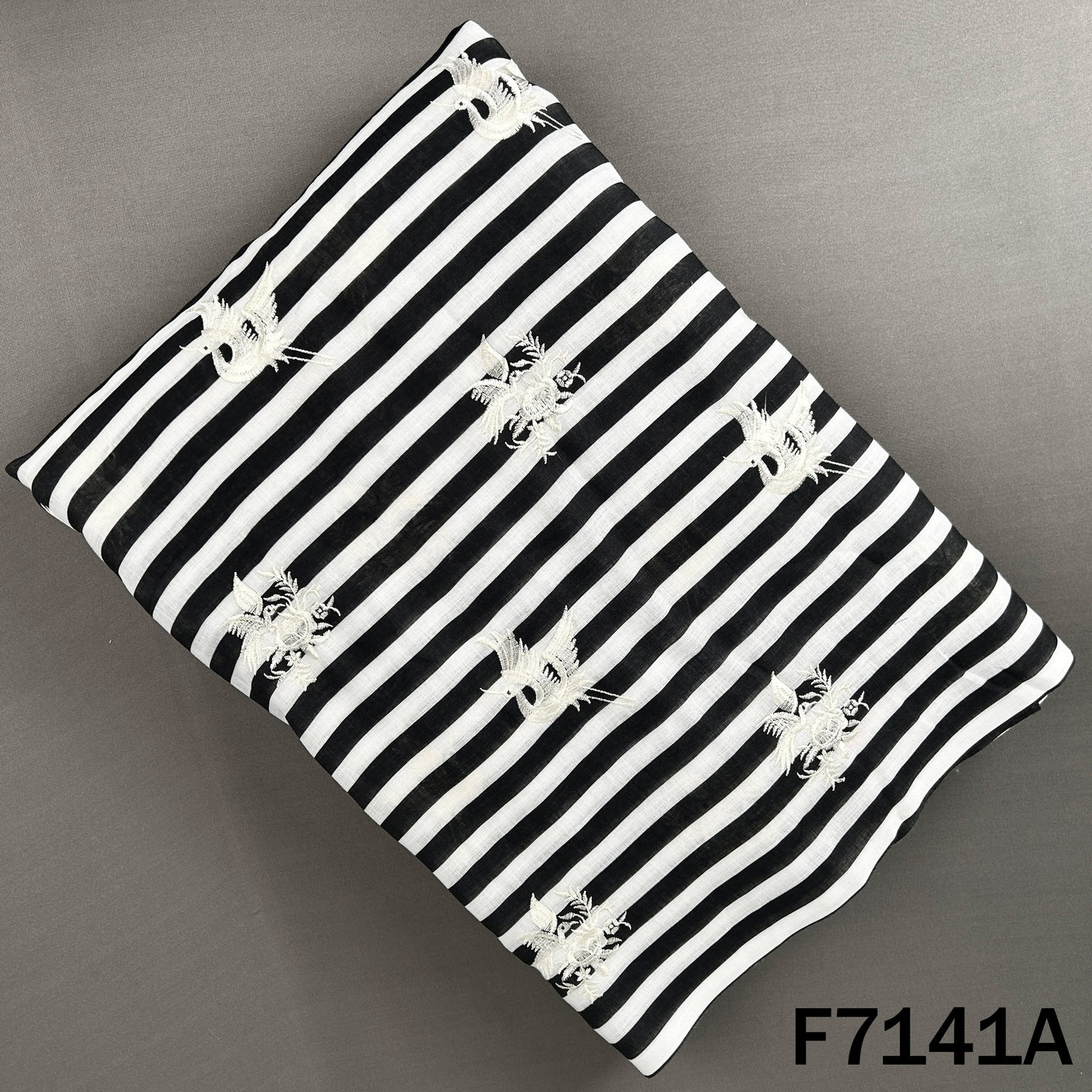 Thread Embroidered Linen Fabric - F7141