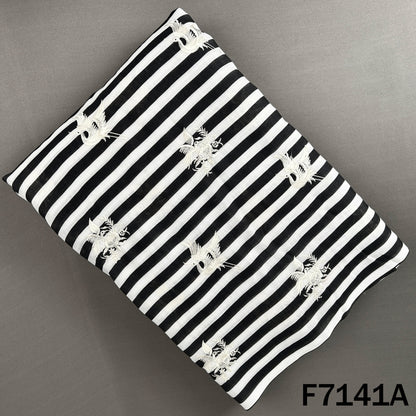 Thread Embroidered Linen Fabric - F7141