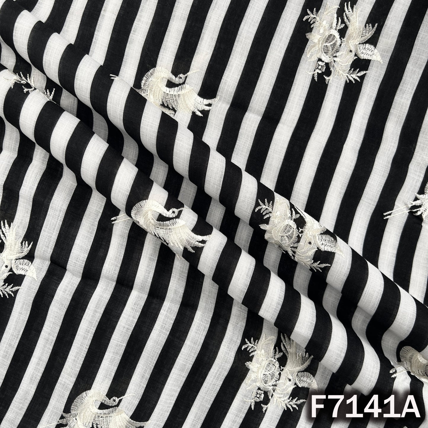 Thread Embroidered Linen Fabric - F7141