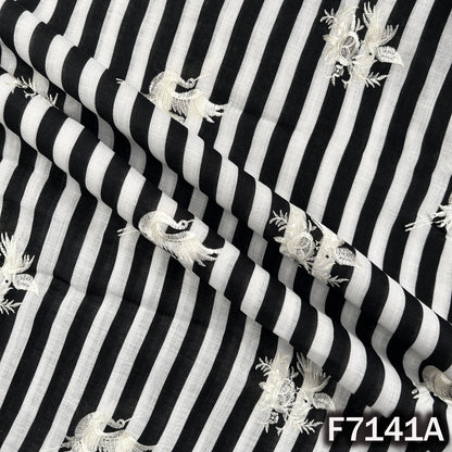 Thread Embroidered Linen Fabric - F7141