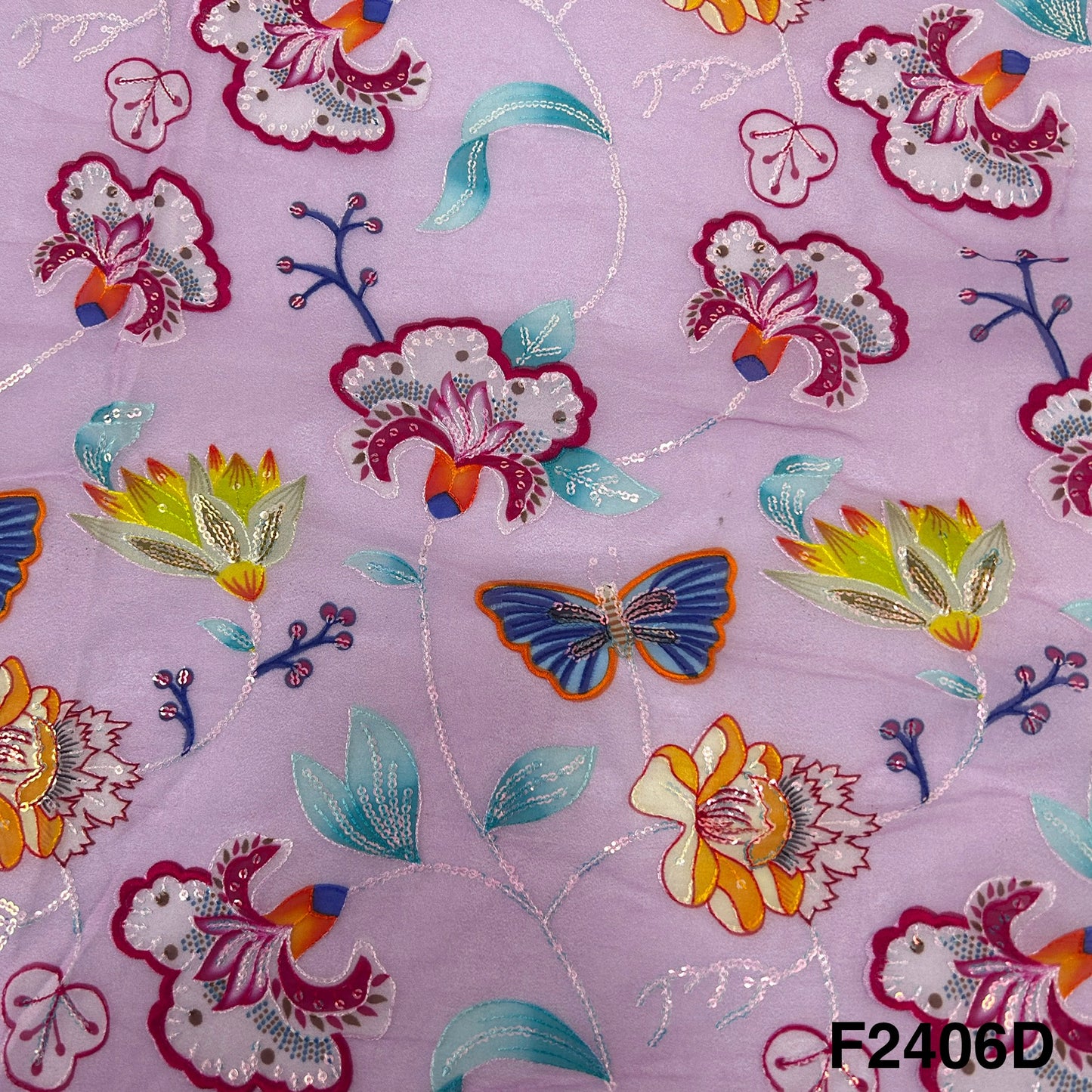 Thread Sequins Embroidered Organza Fabric-F2406